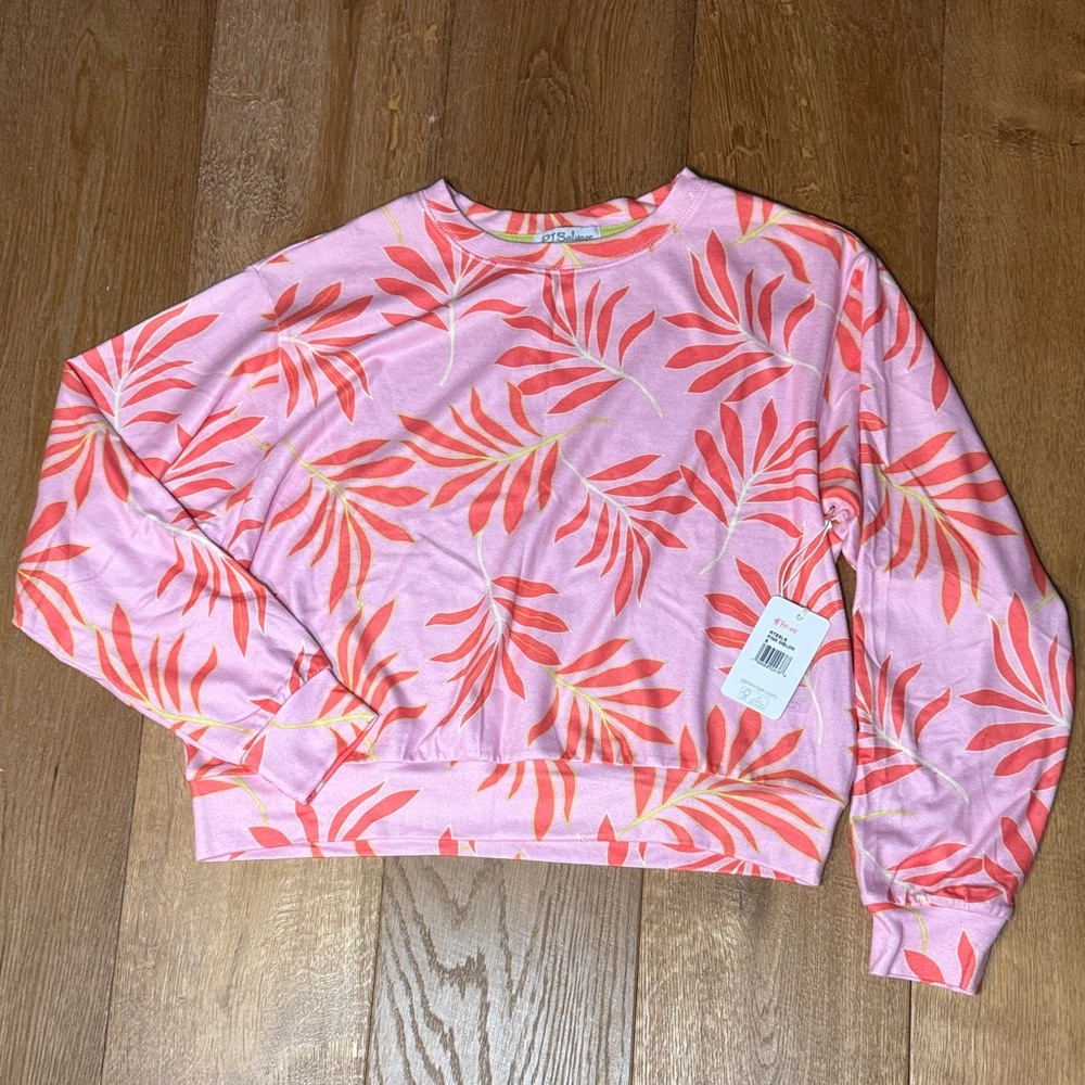 PJ Salvage Pink and Orange Leaf Print Sweatshirt size small new with tags